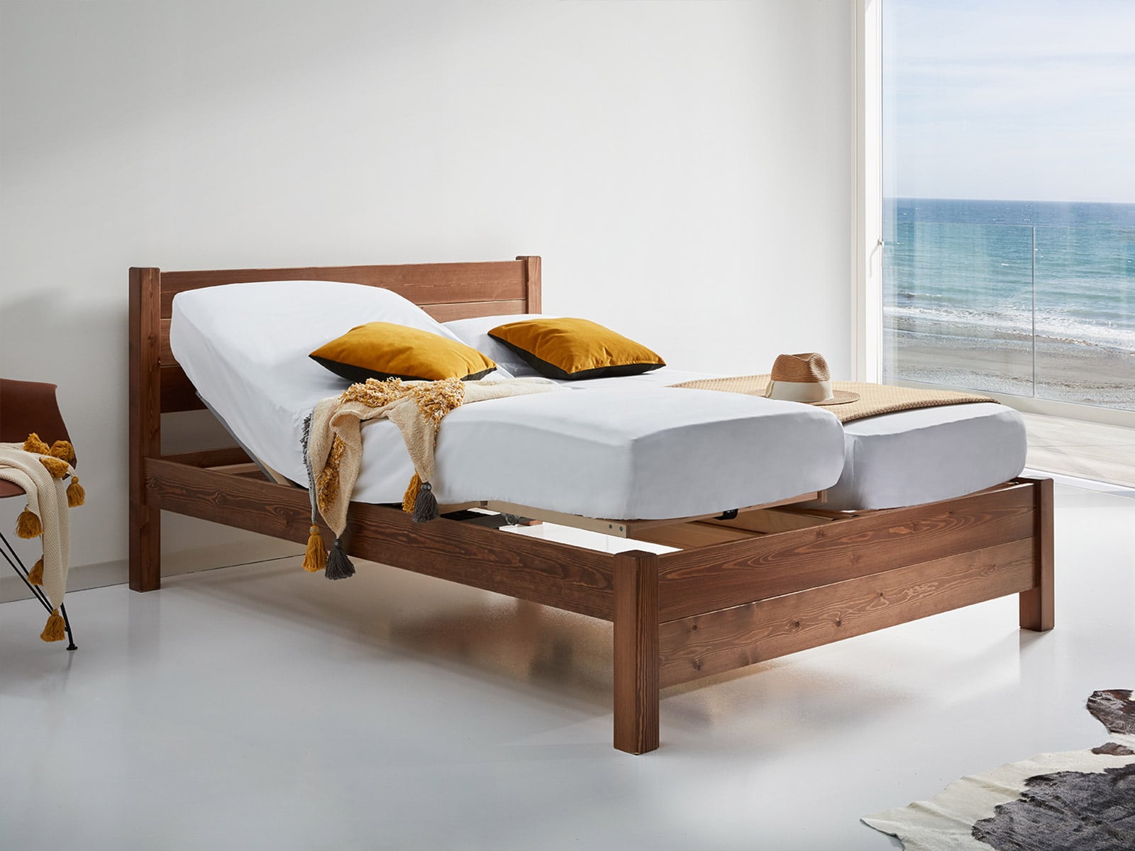 Cali wooden bed top frame with headboard